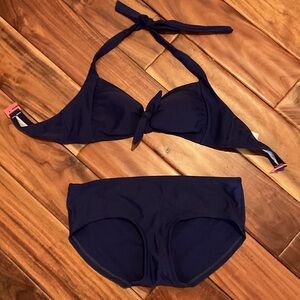 Boden Dark Blue Bikini Set with Pink Accents